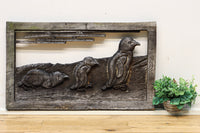 大珍品‼︎ペンギン親子を描いた温かみのある彫刻小型欄間 EZ2368 在庫1枚