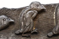 大珍品‼︎ペンギン親子を描いた温かみのある彫刻小型欄間 EZ2368 在庫1枚