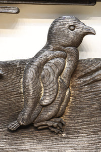 大珍品‼︎ペンギン親子を描いた温かみのある彫刻小型欄間 EZ2368 在庫1枚