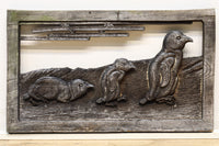 大珍品‼︎ペンギン親子を描いた温かみのある彫刻小型欄間 EZ2368 在庫1枚