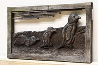 大珍品‼︎ペンギン親子を描いた温かみのある彫刻小型欄間 EZ2368 在庫1枚