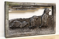 大珍品‼︎ペンギン親子を描いた温かみのある彫刻小型欄間 EZ2368 在庫1枚