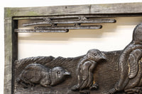 大珍品‼︎ペンギン親子を描いた温かみのある彫刻小型欄間 EZ2368 在庫1枚