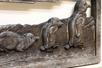 大珍品‼︎ペンギン親子を描いた温かみのある彫刻小型欄間 EZ2368 在庫1枚