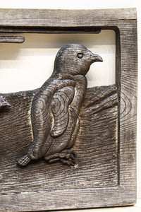 大珍品‼︎ペンギン親子を描いた温かみのある彫刻小型欄間 EZ2368 在庫1枚