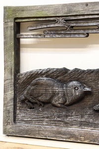 大珍品‼︎ペンギン親子を描いた温かみのある彫刻小型欄間 EZ2368 在庫1枚