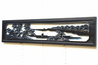 閑静な佇まいある水辺の風景で風合いある彫刻欄間 EZ2380 在庫1枚