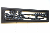 閑静な佇まいある水辺の風景で風合いある彫刻欄間 EZ2380 在庫1枚