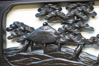 閑静な佇まいある水辺の風景で風合いある彫刻欄間 EZ2380 在庫1枚