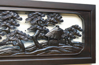 閑静な佇まいある水辺の風景で風合いある彫刻欄間 EZ2380 在庫1枚