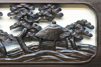 閑静な佇まいある水辺の風景で風合いある彫刻欄間 EZ2380 在庫1枚