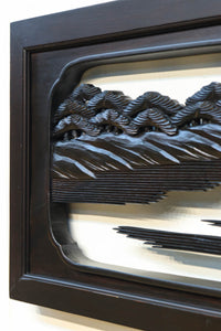 閑静な佇まいある水辺の風景で風合いある彫刻欄間 EZ2380 在庫1枚