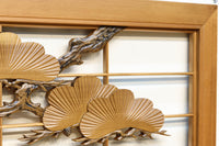 鋭い眼光の鷹が威厳を放つ木地色の欄間・書院セット EZ2397 在庫3枚一組