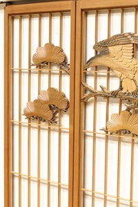 鋭い眼光の鷹が威厳を放つ木地色の欄間・書院セット EZ2397 在庫3枚一組