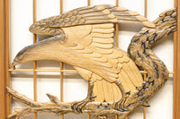 鋭い眼光の鷹が威厳を放つ木地色の欄間・書院セット EZ2397 在庫3枚一組