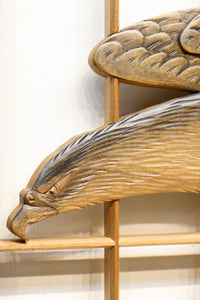 鋭い眼光の鷹が威厳を放つ木地色の欄間・書院セット EZ2397 在庫3枚一組