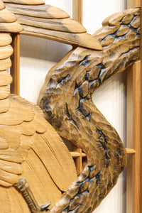 鋭い眼光の鷹が威厳を放つ木地色の欄間・書院セット EZ2397 在庫3枚一組