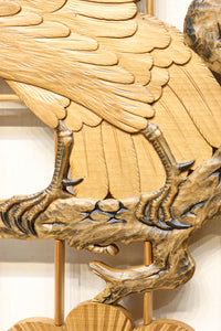 鋭い眼光の鷹が威厳を放つ木地色の欄間・書院セット EZ2397 在庫3枚一組