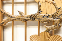 鋭い眼光の鷹が威厳を放つ木地色の欄間・書院セット EZ2397 在庫3枚一組