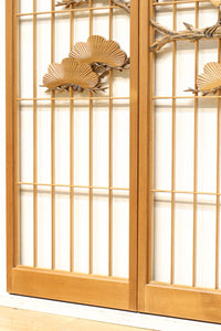 鋭い眼光の鷹が威厳を放つ木地色の欄間・書院セット EZ2397 在庫3枚一組