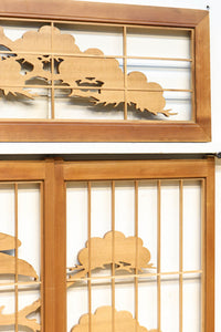 鋭い眼光の鷹が威厳を放つ木地色の欄間・書院セット EZ2397 在庫3枚一組