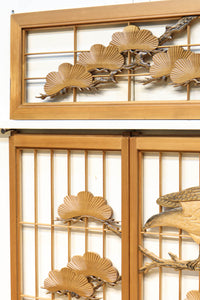 鋭い眼光の鷹が威厳を放つ木地色の欄間・書院セット EZ2397 在庫3枚一組