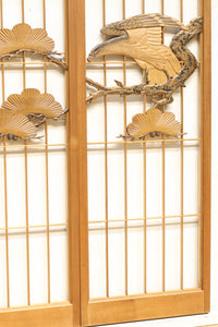 鋭い眼光の鷹が威厳を放つ木地色の欄間・書院セット EZ2397 在庫3枚一組