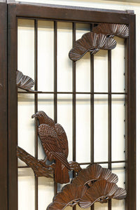 松と鷹の絢爛な絵柄が重厚感を与える欄間・書院セット EZ2399 在庫3枚一組