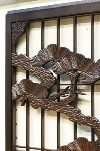 松と鷹の絢爛な絵柄が重厚感を与える欄間・書院セット EZ2399 在庫3枚一組