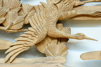 鶴松を華やかに描いた木地色の欄間 EZ2517 在庫1枚