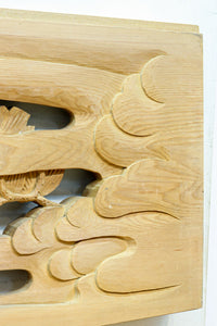 鶴松を華やかに描いた木地色の欄間 EZ2517 在庫1枚