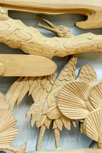 鶴松を華やかに描いた木地色の欄間 EZ2517 在庫1枚