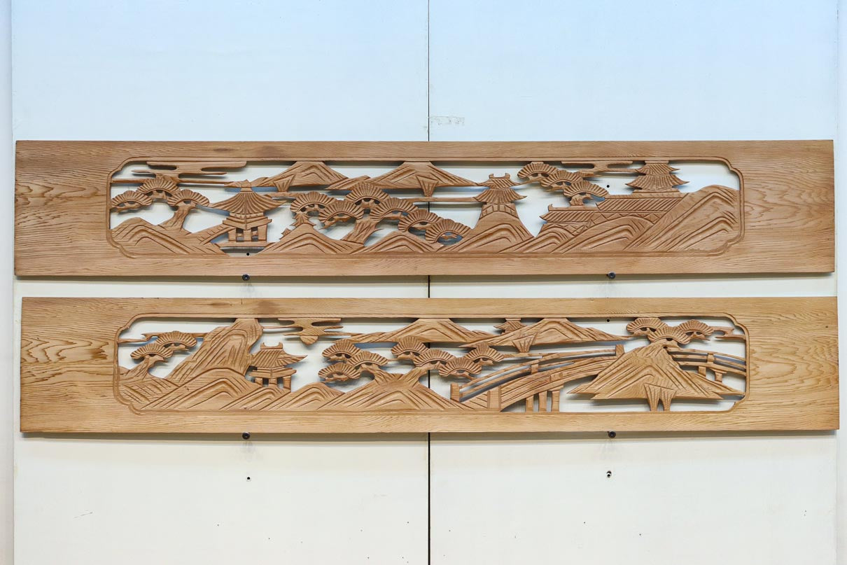 欄間　年代物　インテリア ゆったりとした穏やかな風景を描いた欄間素材 EZ2529ab 在庫(a:1 b:1