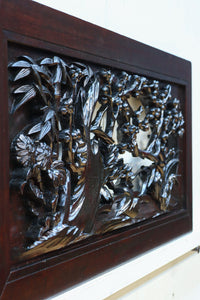 可愛らしい花が咲く梅の木が可憐に飾る小型欄間 EZ2541 在庫1枚