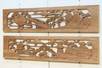 風景を丁寧に描いた彫刻欄間素材 EZ2551ab 在庫(a:1 b:1)枚