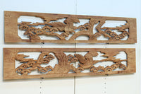 【ご精算用】堂々と貫禄ある鷹を描いた彫刻欄間素材 EZ2553ab 在庫(a:1 b:1)枚