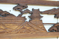 深みのある色彩で橋と城を描いた彫刻欄間素材 EZ2555ab 在庫(a:0 b:1)枚