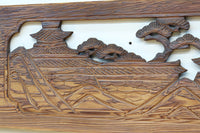 深みのある色彩で橋と城を描いた彫刻欄間素材 EZ2555ab 在庫(a:0 b:1)枚