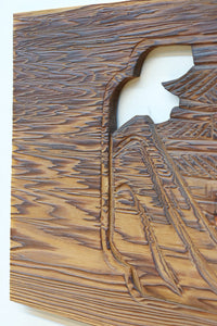 深みのある色彩で橋と城を描いた彫刻欄間素材 EZ2555ab 在庫(a:0 b:1)枚