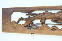 深みのある色彩で橋と城を描いた彫刻欄間素材 EZ2555ab 在庫(a:0 b:1)枚