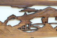 深みのある色彩で橋と城を描いた彫刻欄間素材 EZ2555ab 在庫(a:0 b:1)枚