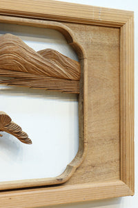 穏やかな風景を描いた木地色の彫刻欄間 EZ2563 在庫1枚