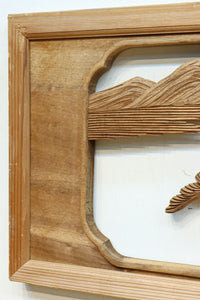 穏やかな風景を描いた木地色の彫刻欄間 EZ2563 在庫1枚