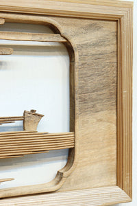 穏やかな風景を描いた木地色の彫刻欄間 EZ2563 在庫1枚