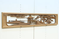 穏やかな風景を描いた木地色の彫刻欄間 EZ2563 在庫1枚