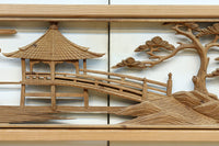 穏やかな風景を描いた木地色の彫刻欄間 EZ2563 在庫1枚