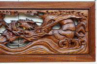 幅775ミリ!! 勇ましい姿の龍を描いた小型彫刻欄間 EZ2581 在庫1枚