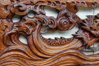 幅775ミリ!! 勇ましい姿の龍を描いた小型彫刻欄間 EZ2581 在庫1枚