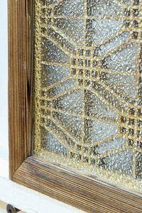 二重蜀江組子で雅な眺めをみせるダイヤガラス入り小型欄間 EZ2585 在庫1枚