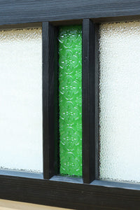 グリーンの花柄プレスガラスのレトロ感が可愛らしい中型ガラス欄間 EZ2607ab 在庫(a:1 b:0)枚